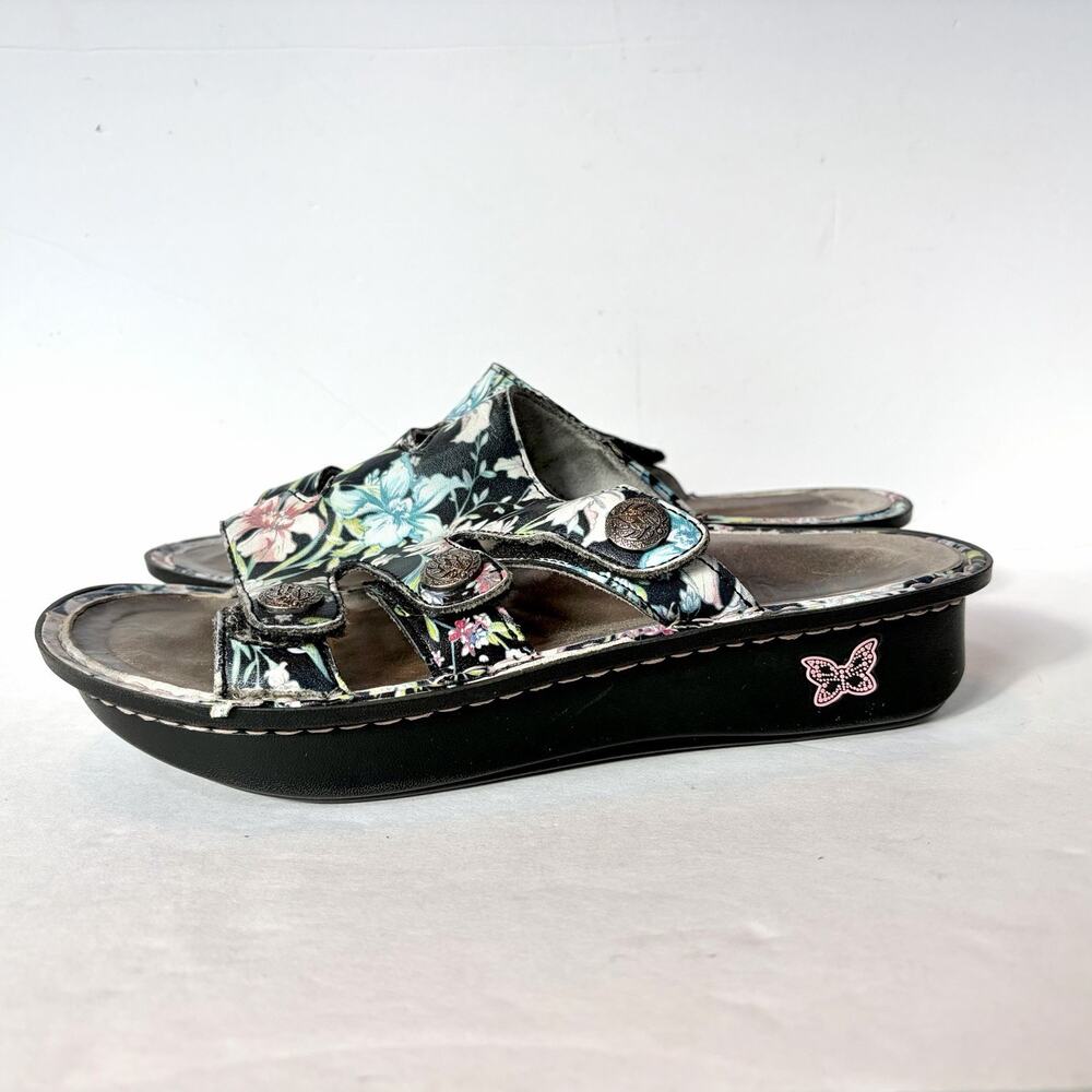 Alegria Leather Adjustable Slide Leather Sandals Dinah Floral Iris EU Size 38 - Picture 6 of 11